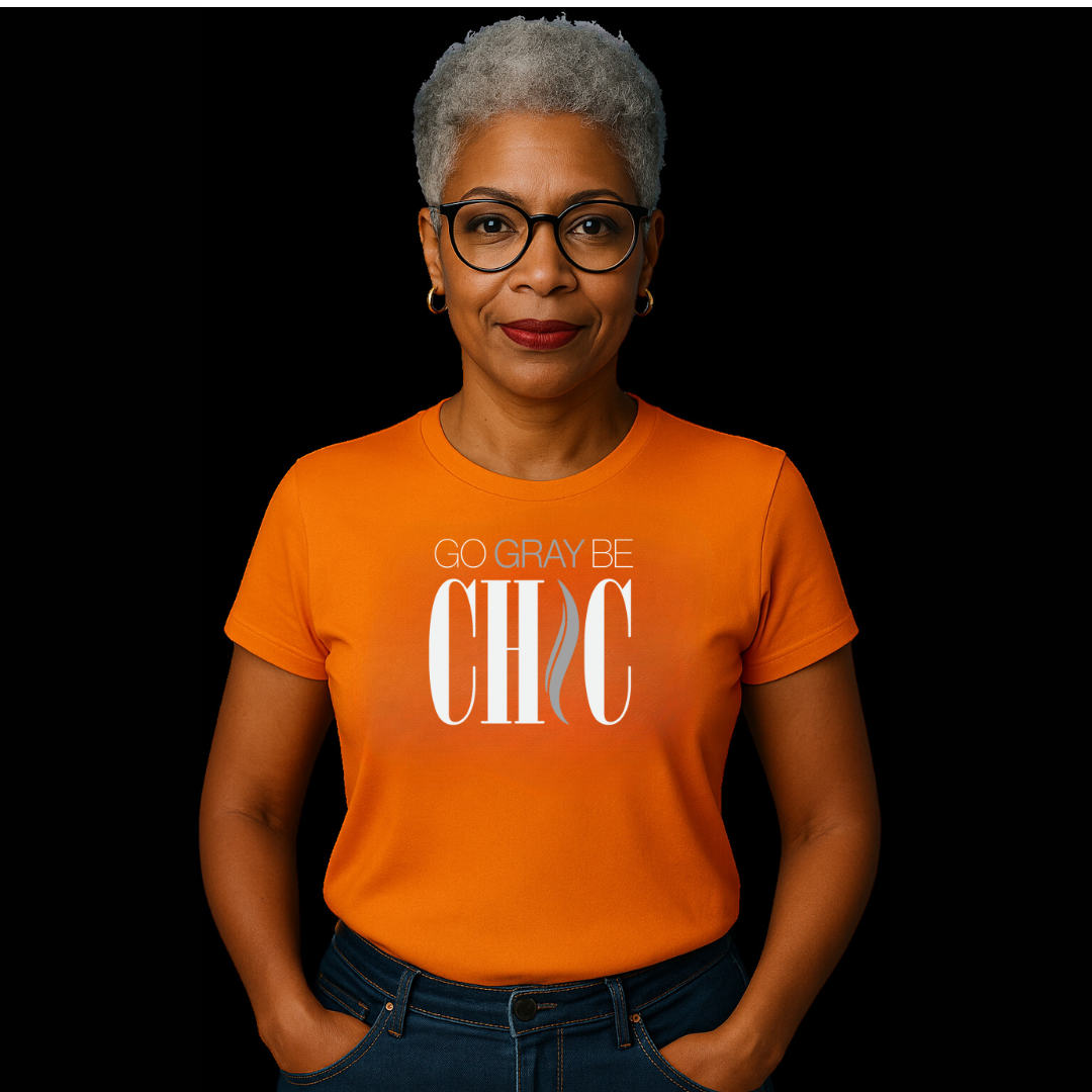 The Go Gray Be CHIC white logo COLORFUL Tee